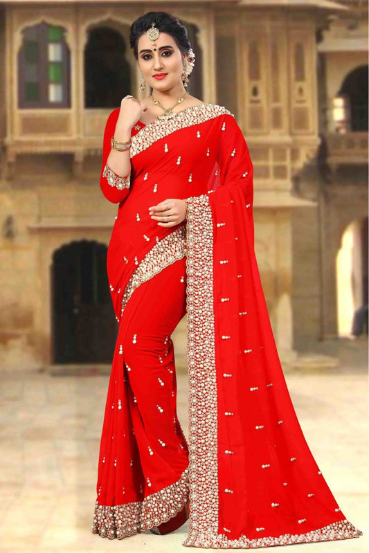 Red Colour Georgette Designer Saree VSSD1090008