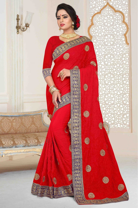 Red Colour Georgette Embroidered Saree VSSD1120013