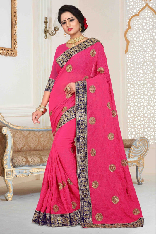 Red Colour Georgette Embroidered Saree VSSD1120015