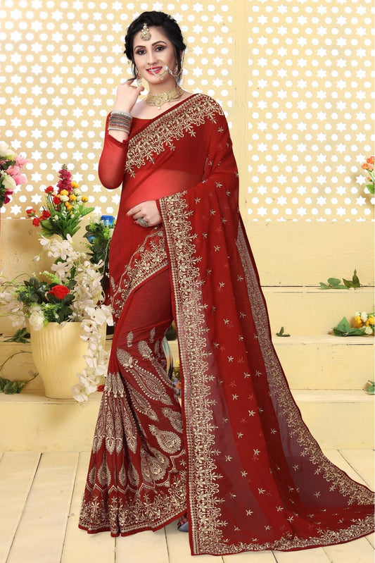 Red Colour Georgette Embroidered Saree VSSD1120426