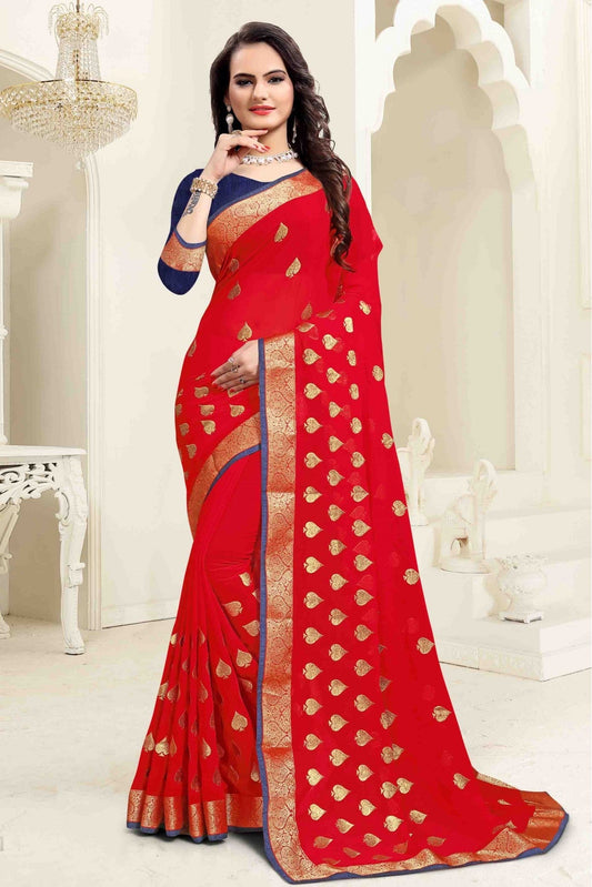 Red Colour Georgette Embroidery Saree VSSD1120055
