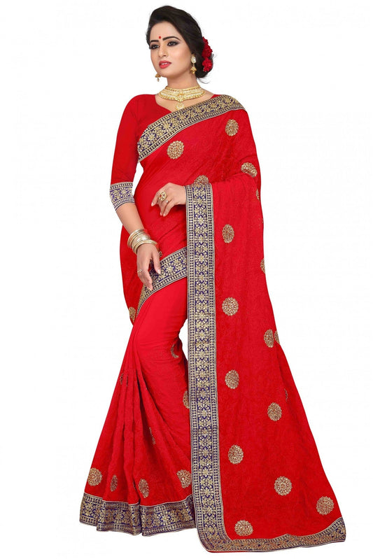 Red Colour Georgette Embroidery Saree VSSD1120120