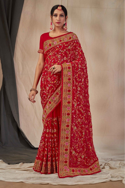 Red Colour Georgette Embroidery Saree VSSD1120898