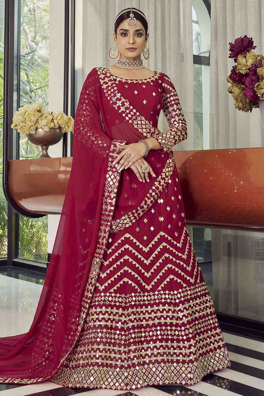 Red Colour Georgette Foil Print Lehenga Choli VSLC1080604