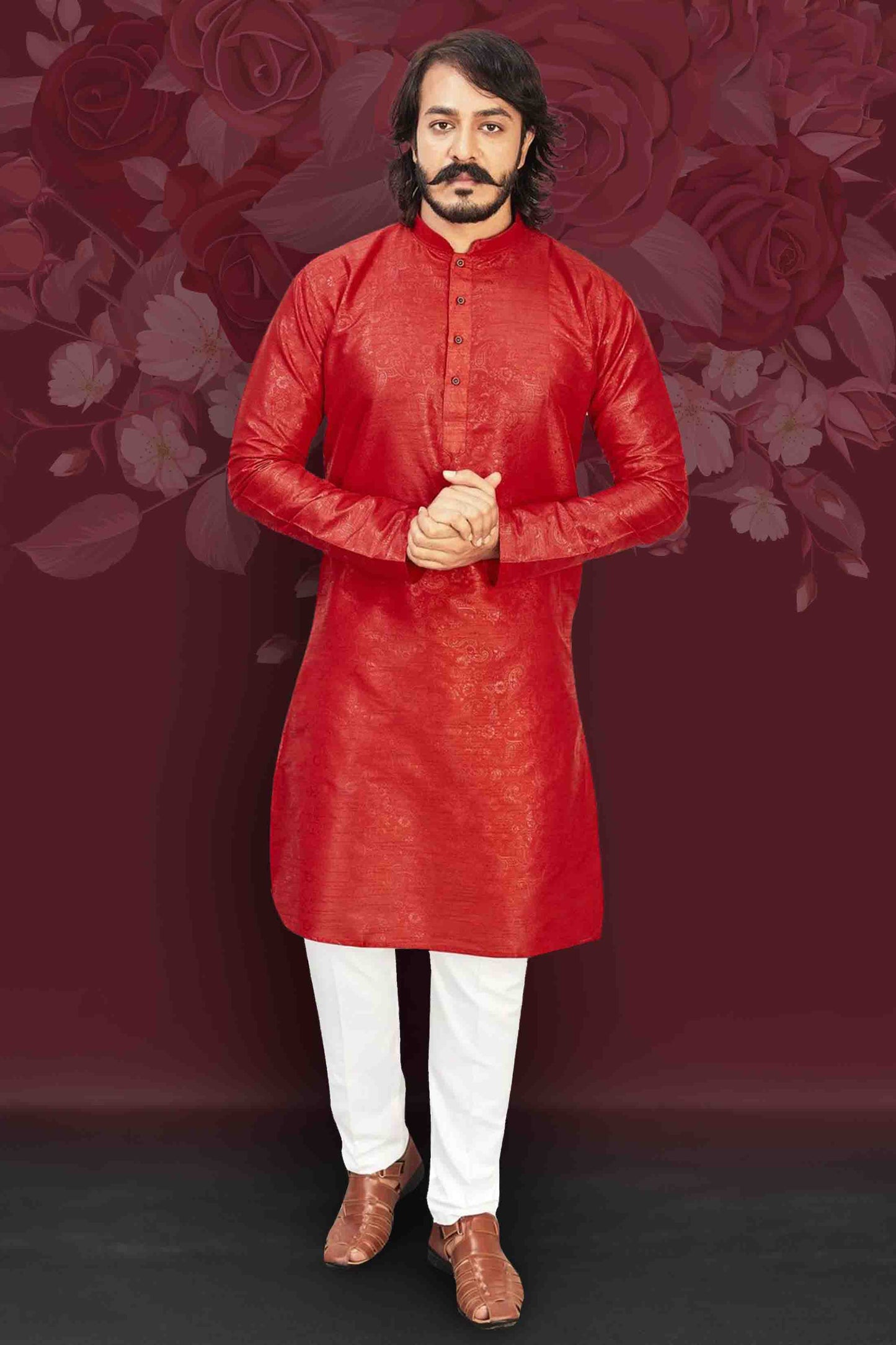 Red Colour Kurta Pajama In Art Silk VSKP1210011