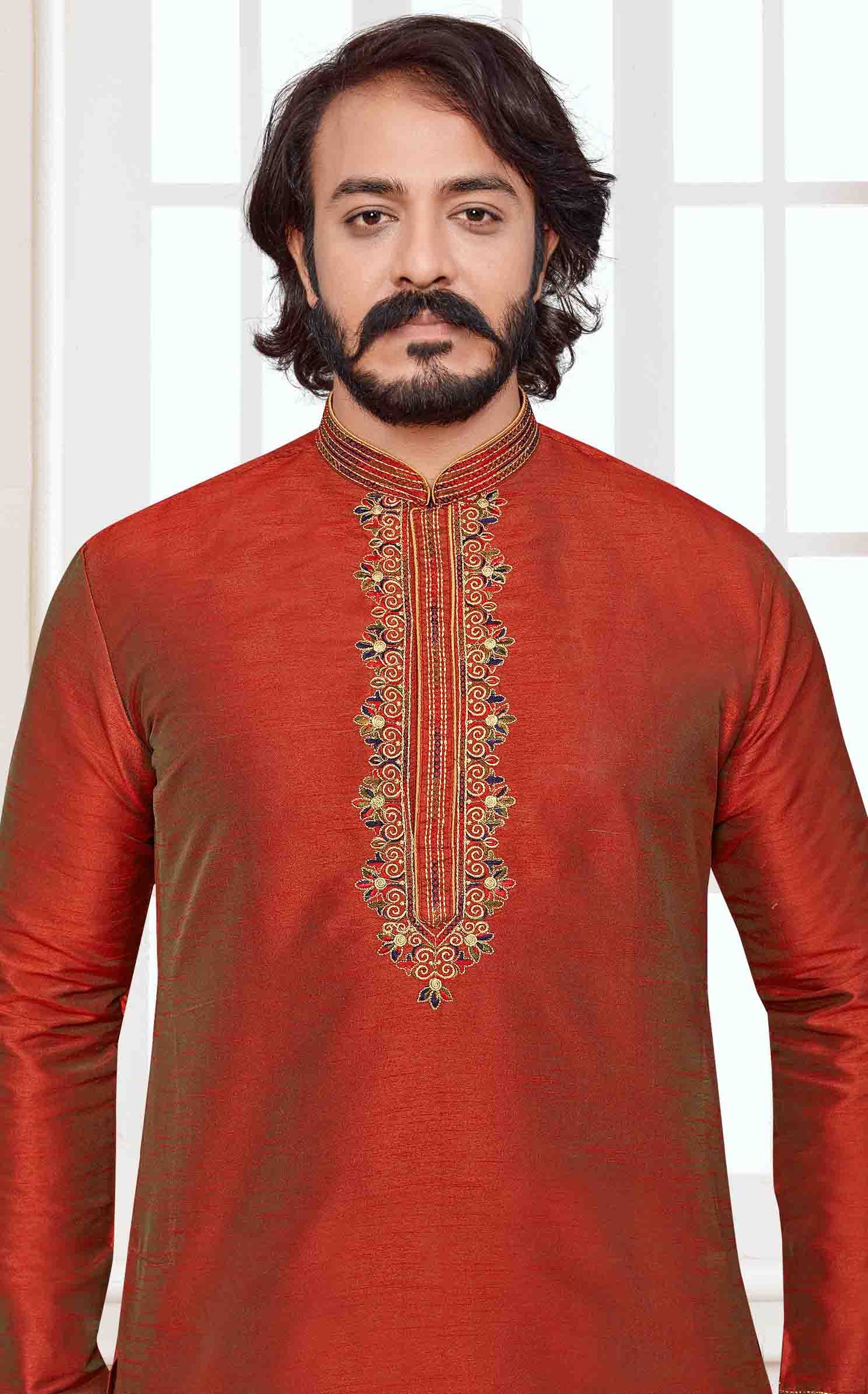 Red Colour Kurta Pajama In Art Silk VSKP1210102