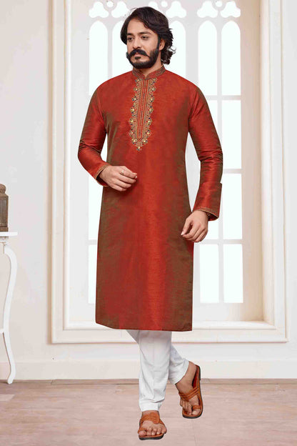 Red Colour Kurta Pajama In Art Silk VSKP1210102