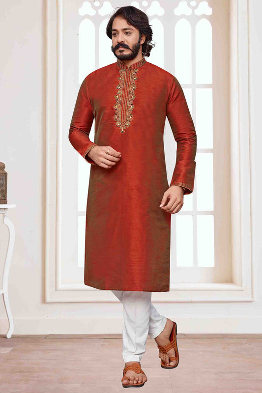 Red Colour Kurta Pajama In Art Silk VSKP1210102