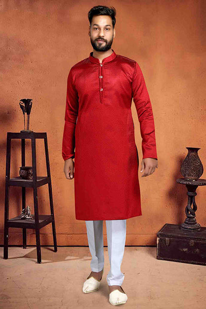 Red Colour Kurta Pajama In Brocade VSKP1210220