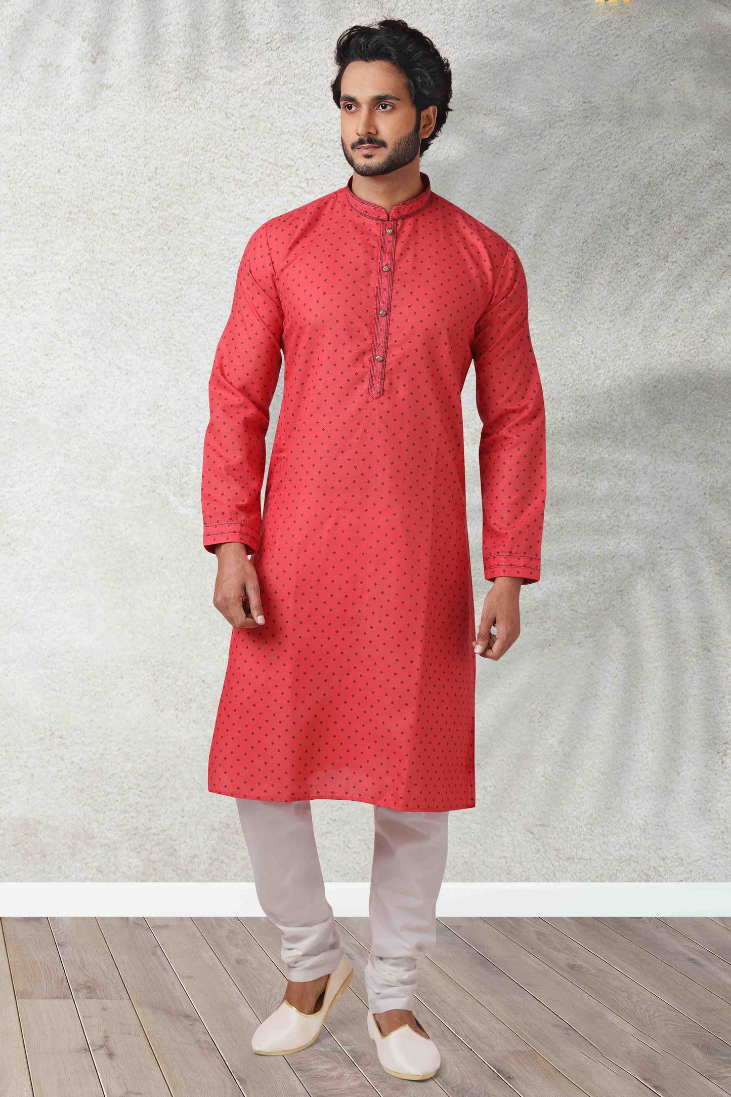 Red Colour Kurta Pajama In Cotton VSKP1210124