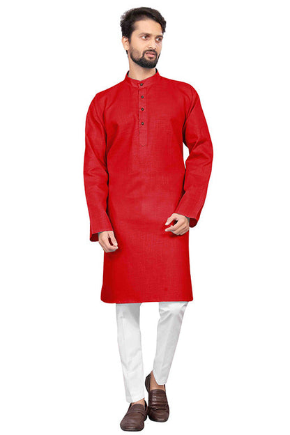 Red Colour Kurta Pajama In Cotton VSKP1210208