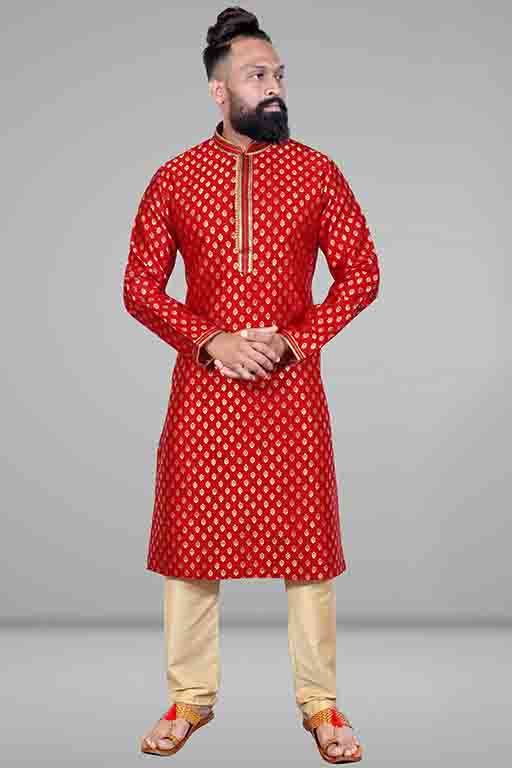 Red Colour Kurta Pajama In Jacquard Silk VSKP1210043