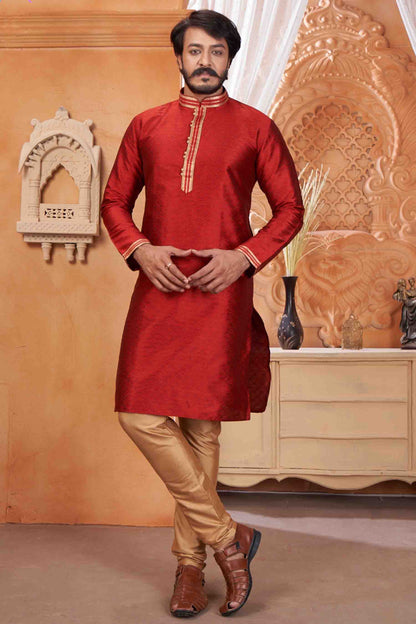 Red Colour Kurta Pajama In Jacquard Silk VSKP1210051