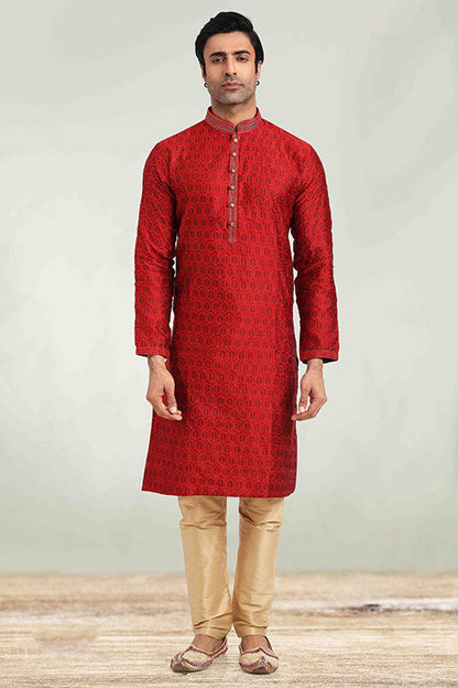 Red Colour Kurta Pajama In Jacquard VSKP1210268