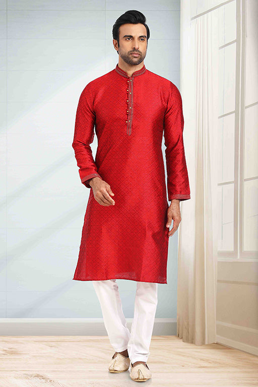 Red Colour Kurta Pajama In Jacquard VSKP1210286