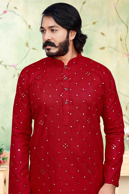 Red Colour Kurta Pajama In Silk VSKP1210227