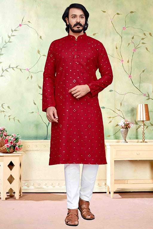Red Colour Kurta Pajama In Silk VSKP1210227