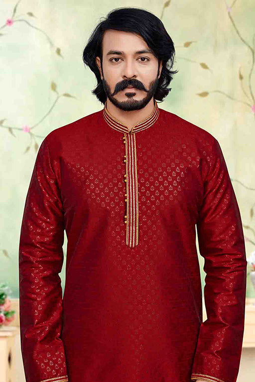 Red Colour Kurta Pajama In Silk VSKP1210232