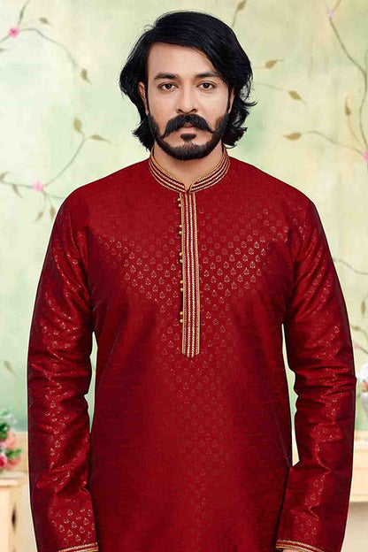 Red Colour Kurta Pajama In Silk VSKP1210232