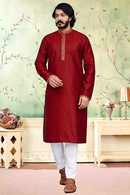 Red Colour Kurta Pajama In Silk VSKP1210232