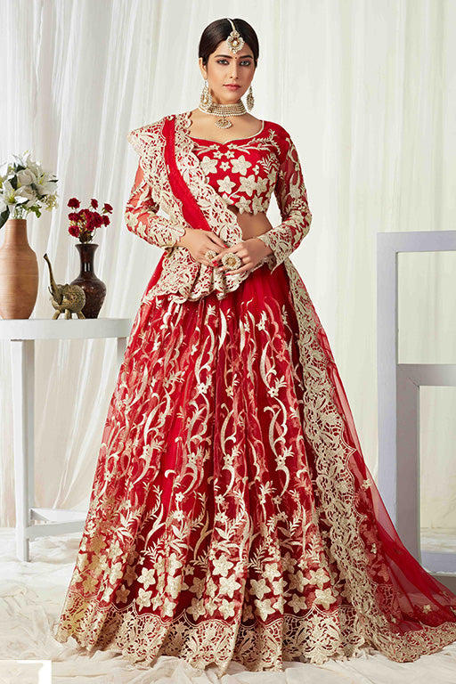 Red Colour Net Designer Lehenga Choli