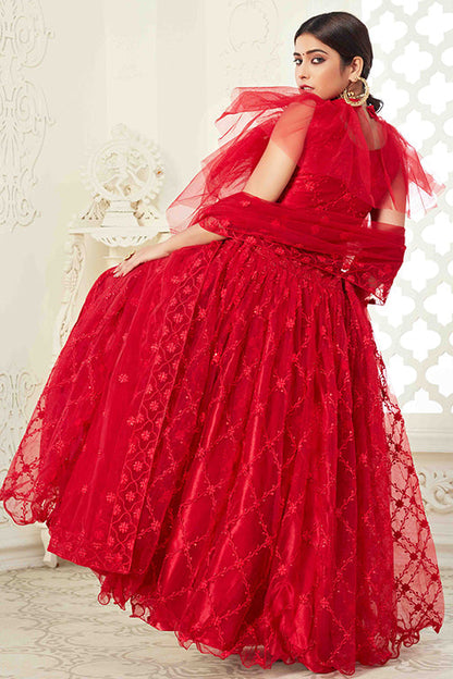 Red Colour Net Designer Lehenga Choli VSLC1240032