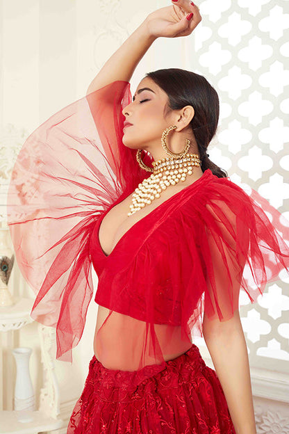 Red Colour Net Designer Lehenga Choli VSLC1240032