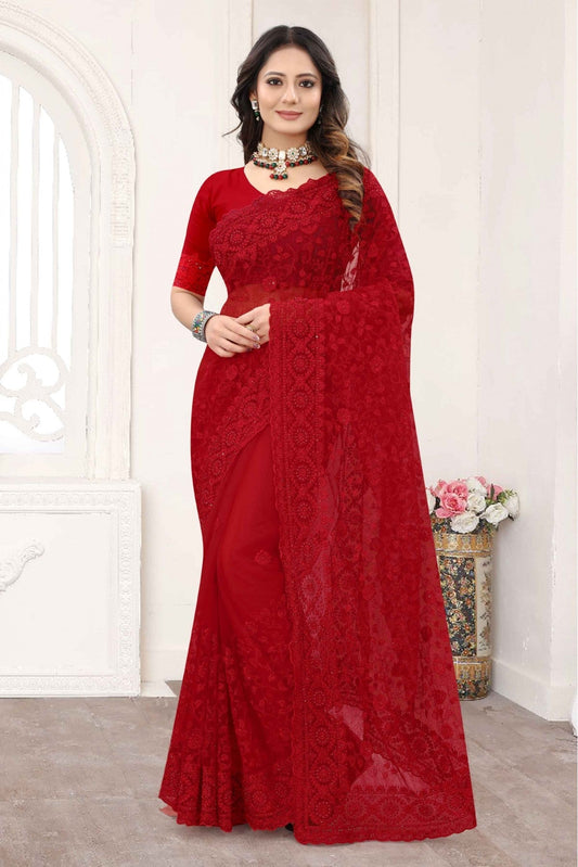 Red Colour Net Designer Saree VSSD1090239