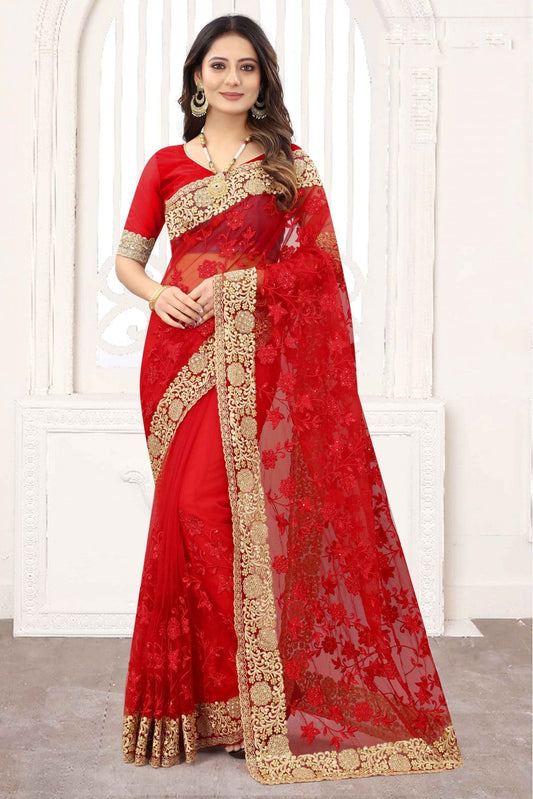 Red Colour Net Designer Saree VSSD1120838