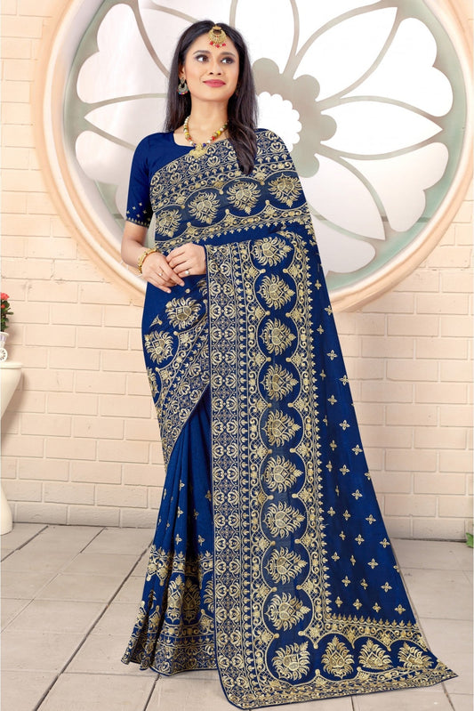 Red Colour Net Embroidery Saree VSSD1090383