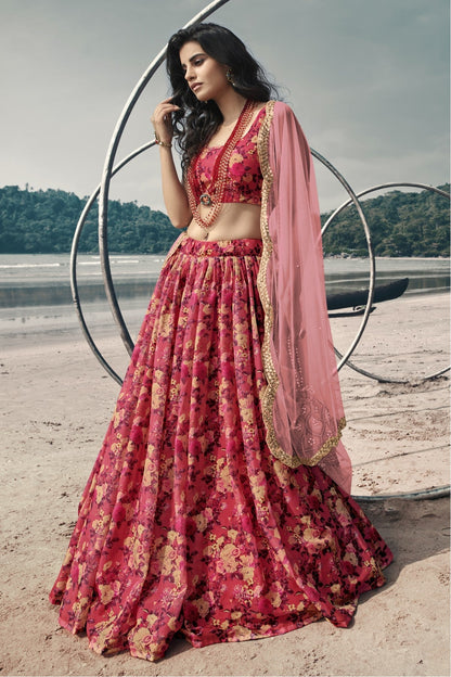Red Colour Organza Printed Lehenga Choli VSLC1080630