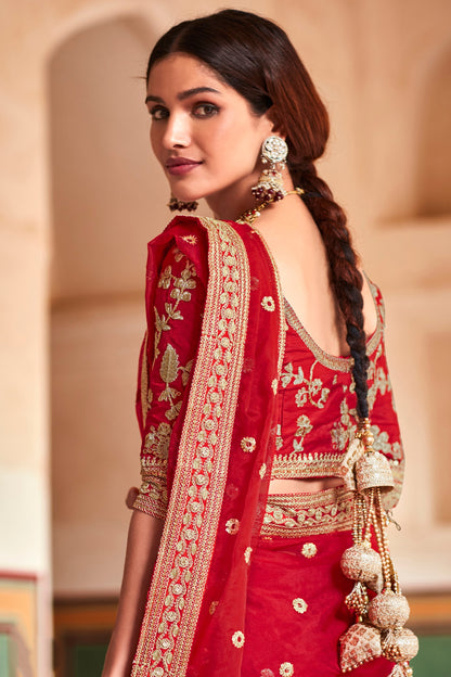 Red Colour Organza Zari Work Saree