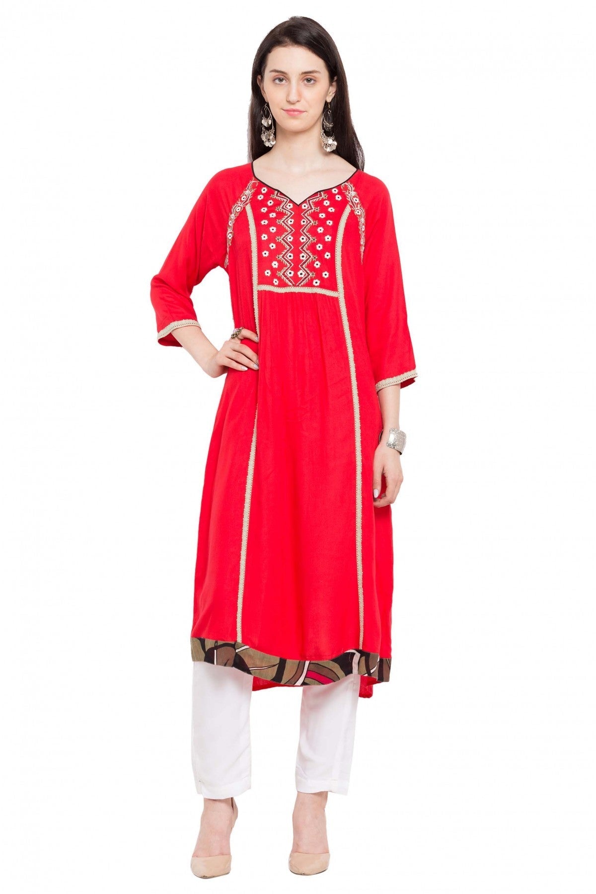 Red Colour Plus Size Cotton Kurti
