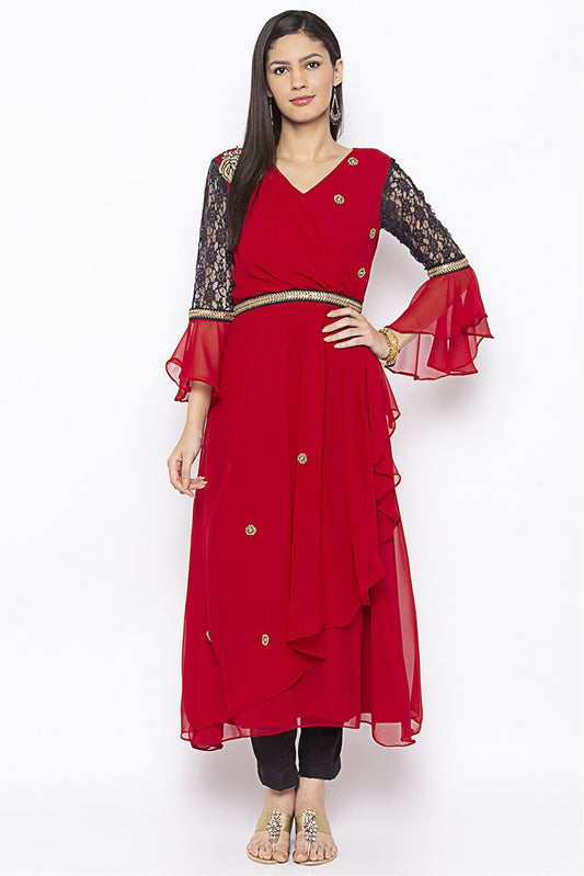 Red Colour Plus Size Georgette Embroidery Kurta Set VSKR1070604