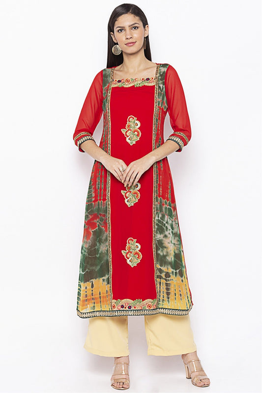 Red Colour Plus Size Georgette Embroidery Kurta Set VSKR1070622