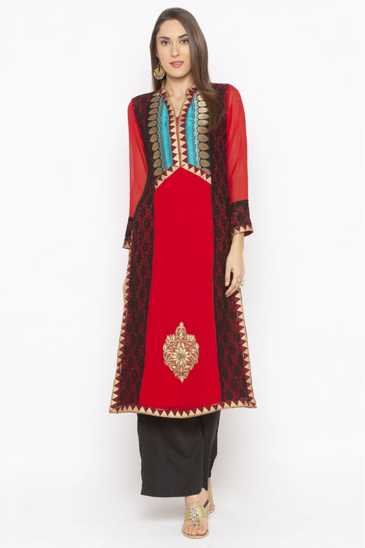 Red Colour Plus Size Georgette Embroidery Kurti VSKR1070706