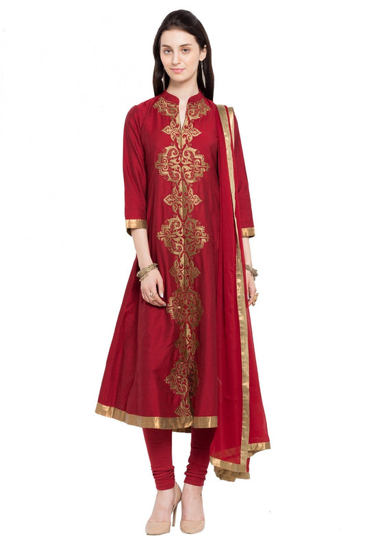 Red Colour Plus Size Stitched Cotton Silk Anarkali Suit VSSS1070170