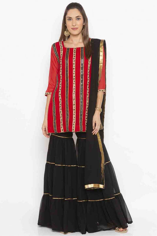 Red Colour Plus Size Stitched Georgette Embroidery Sharara Suit VSSS1070209