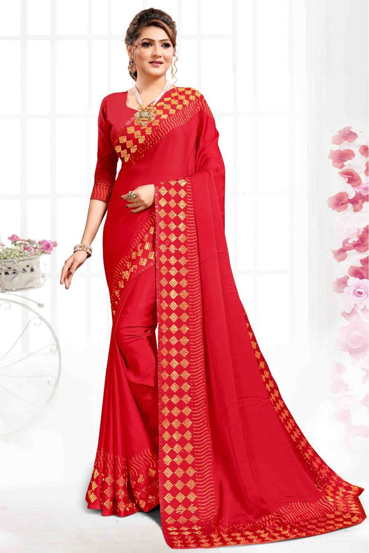 Red Colour Pure Satin Designer Saree VSSD1120089