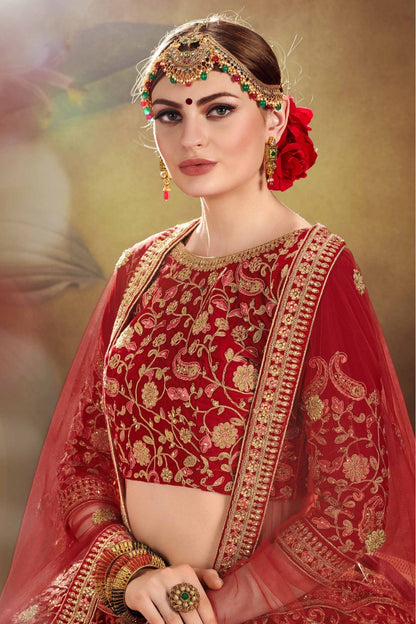 Red Colour Pure Velvet Embroidery Lehenga Choli VSLC1080209