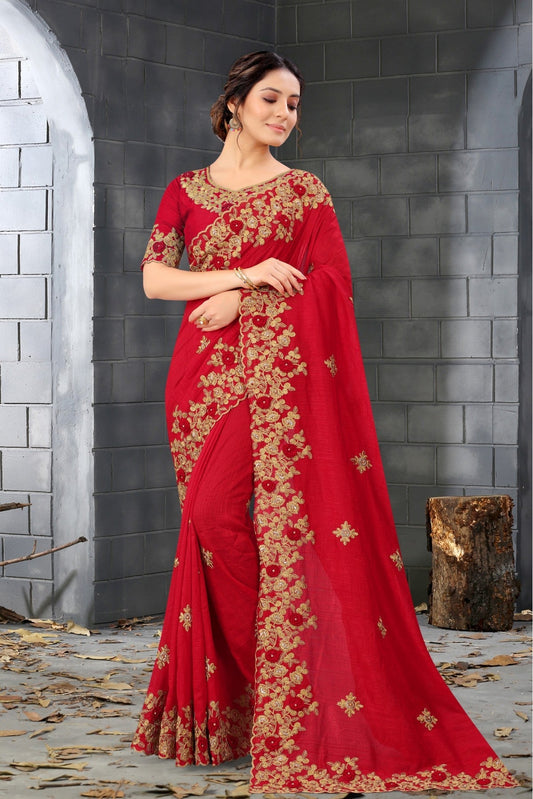 Red Colour Silk Embroidery Saree VSSD1120808