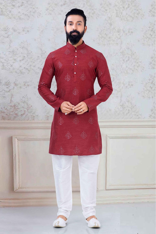 Red Colour Silk Festival Wear Kurta Pajama VSKP1130042