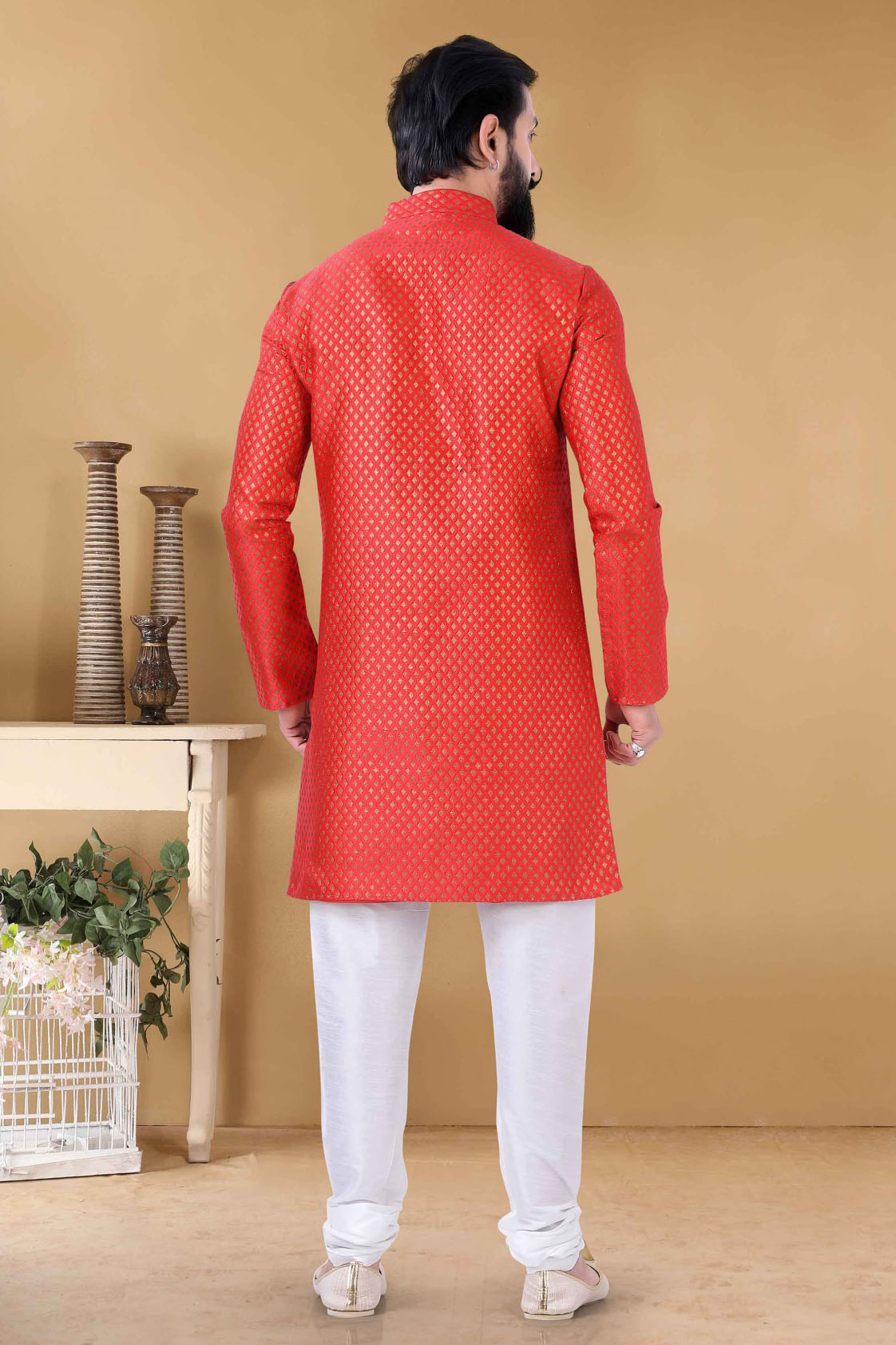 Red Colour Silk Kurta Pajama VSKP1130112