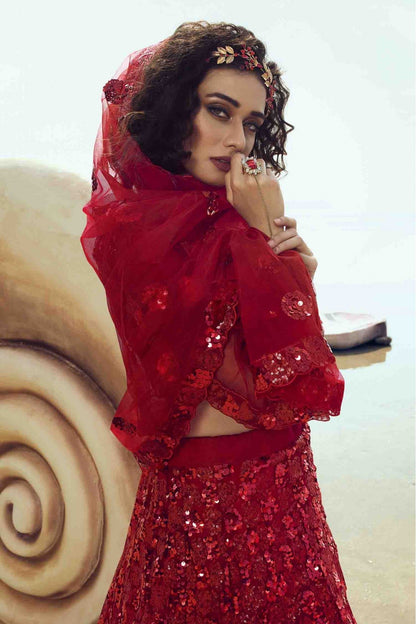 Red Colour Soft Net Embroidery Lehenga Choli VSLC1080393