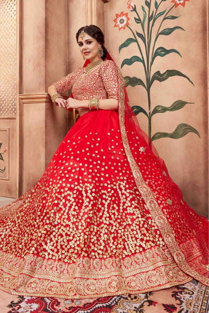 Red Colour Soft Net Sequins Work Lehenga Choli VSLC1080438