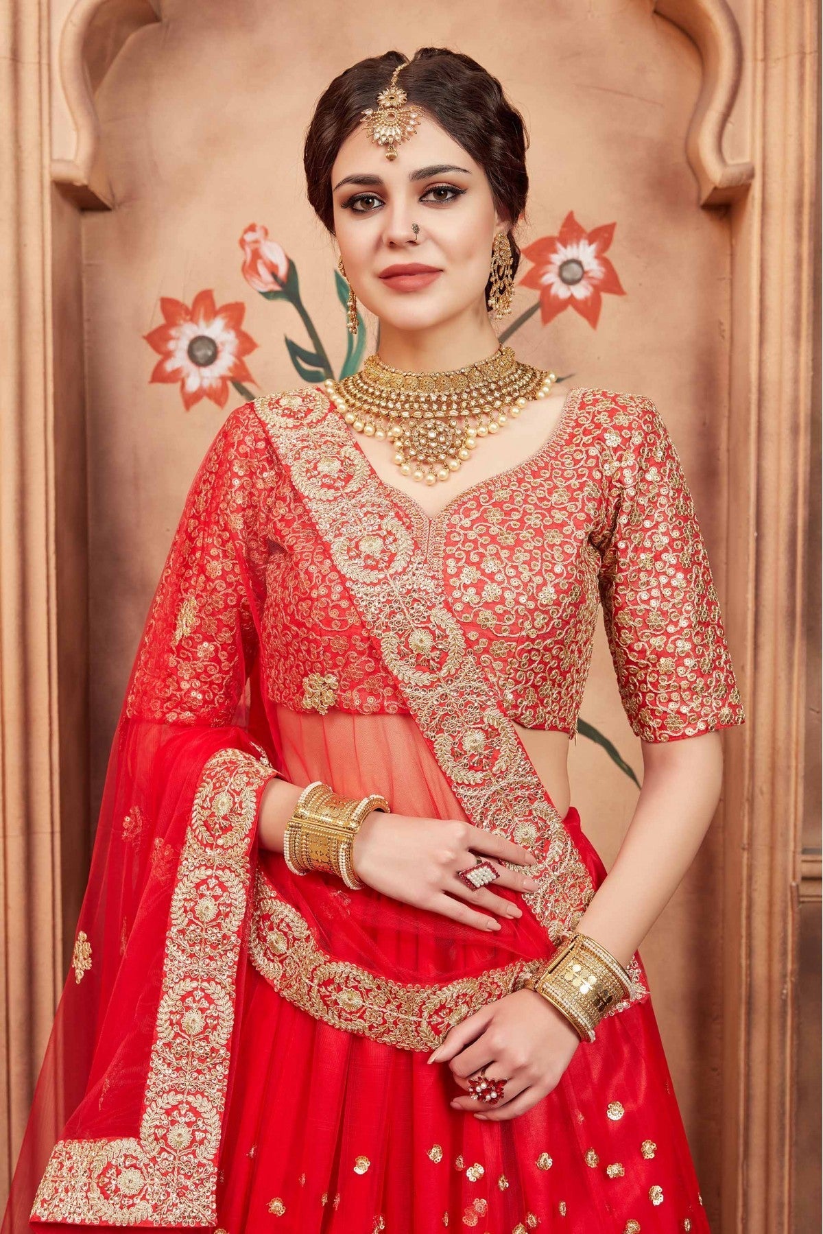 Red Colour Soft Net Sequins Work Lehenga Choli VSLC1080438