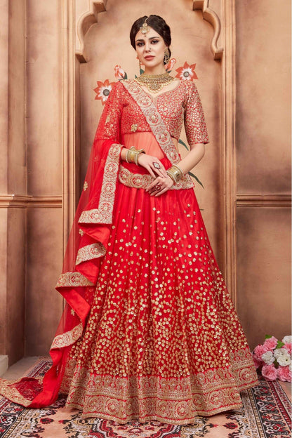 Red Colour Soft Net Sequins Work Lehenga Choli VSLC1080438