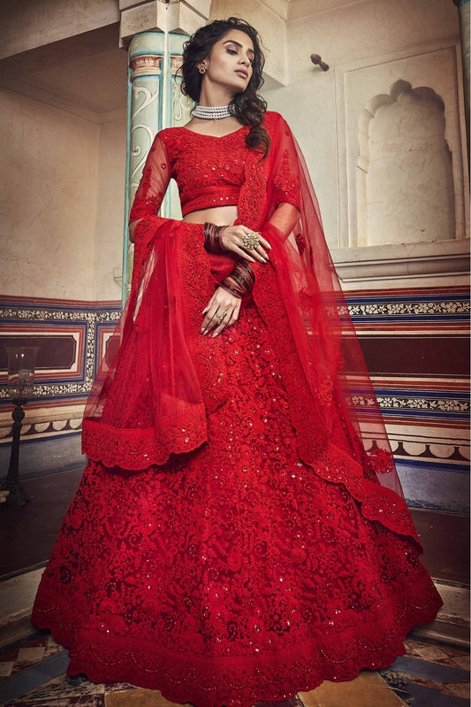 Red Colour Soft Net Sequins Work Lehenga Choli VSLC1080473