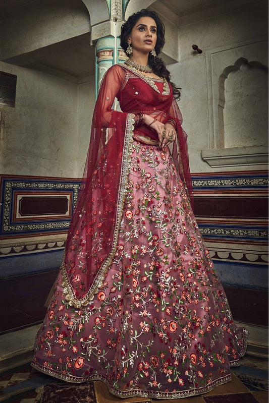 Red Colour Soft Net Thread Work Lehenga Choli VSLC1080471