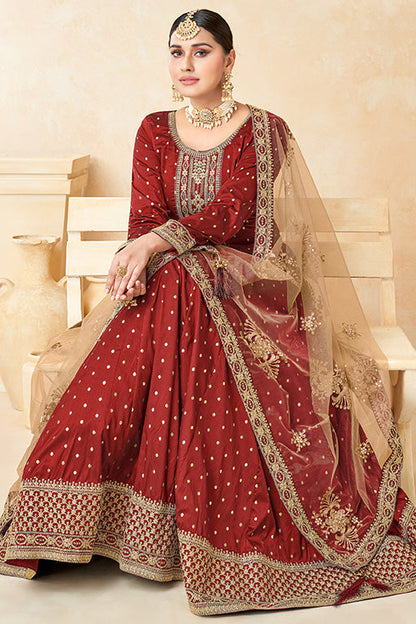 Red Colour Taffeta Silk Anarkali Suit VSSM1050352